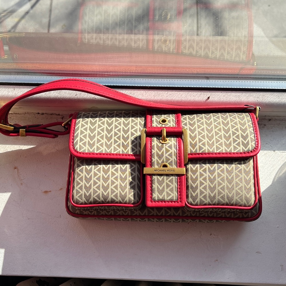 Michael Kors Red and Tan Shoulder Bag